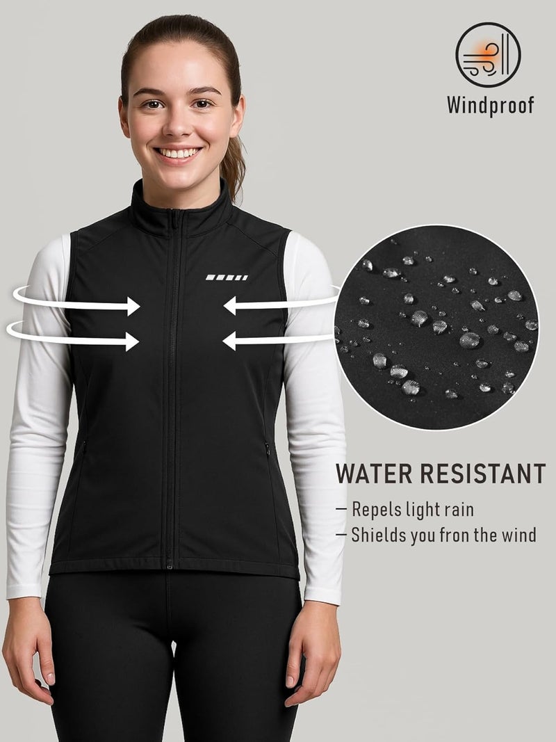 qualidyne Women's Windproof Cycling Vest, Full-Zip Winter Sleeveless Bike Jacket with Zip Pockets - Image 4
